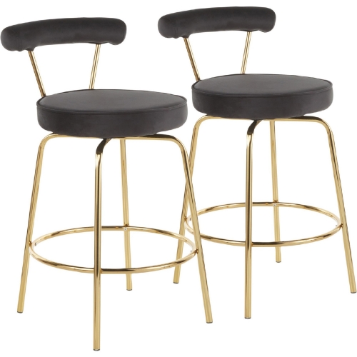 Rhonda 26" Counter Stool in Black Velvet & Gold Metal (Set of 2)